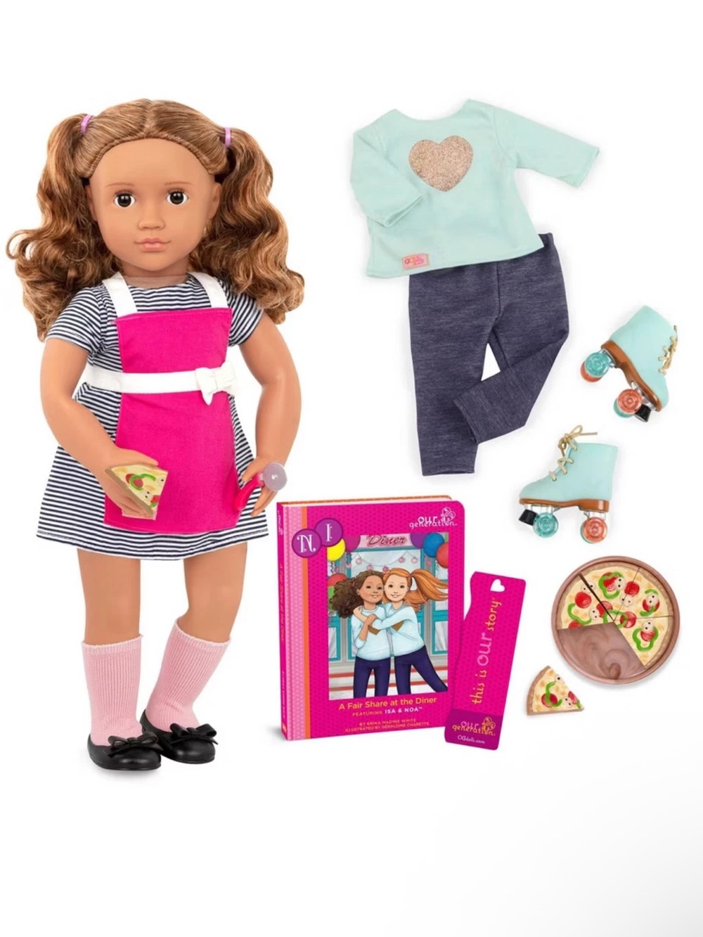 Our Generation Rollerskating Diner Girl Isa with Storybook | Pizza Waitress NEW